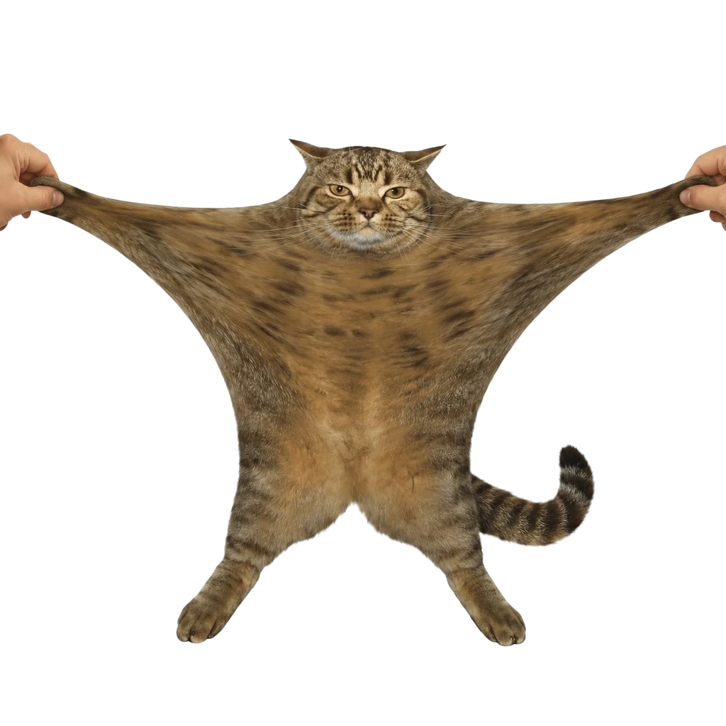 Stretch Cat pulled sideways by two hands